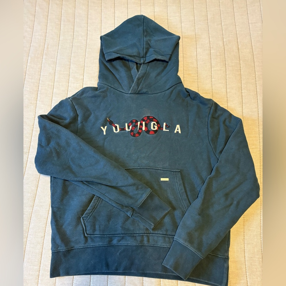 YoungLA Navy Hoodie with Red Accents
